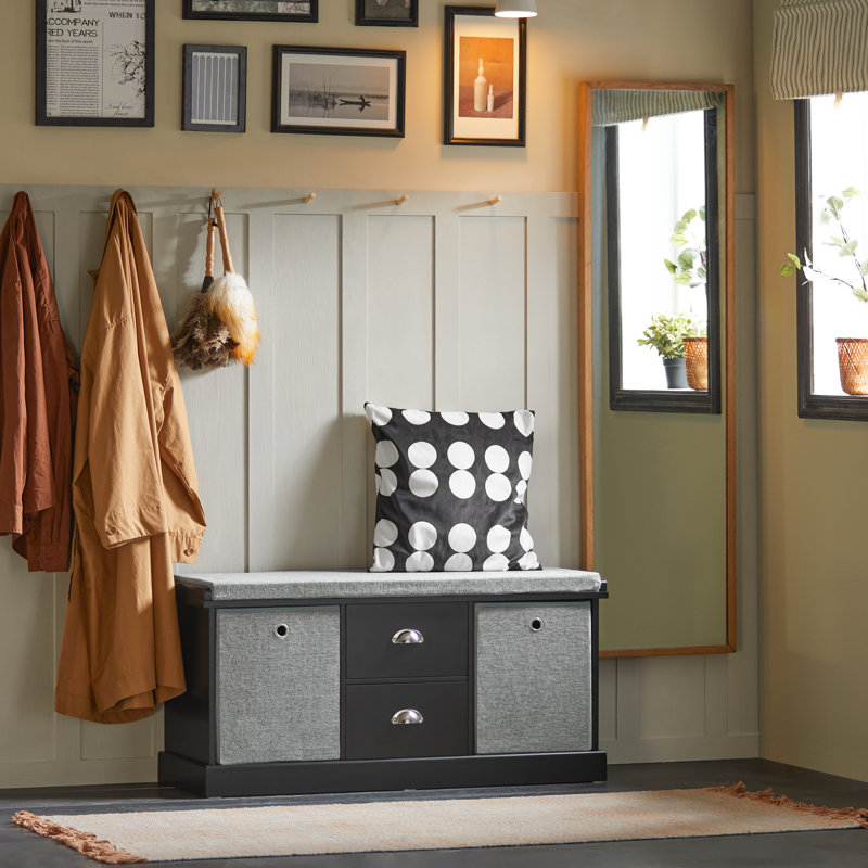 Raine Upholstered Storage Bench, Black