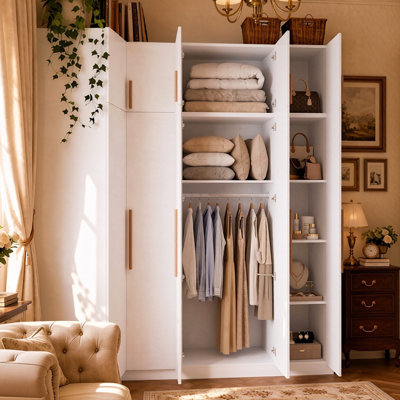 Système de rangement d'angle modulaire de 4 pièces avec placards supérieurs, 15 étagères et 2 tringles pour le rangement de la chambre