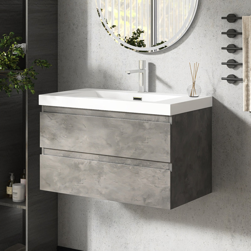 Meuble-lavabo mural 36 po avec lavabo en résine intégré, Gris Pierre