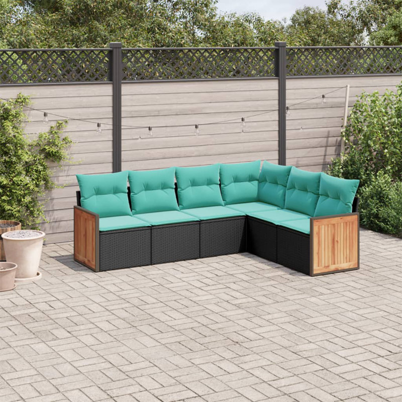  Ensemble de canapé de patio 6 pièces avec coussins en rotin de polyester noir