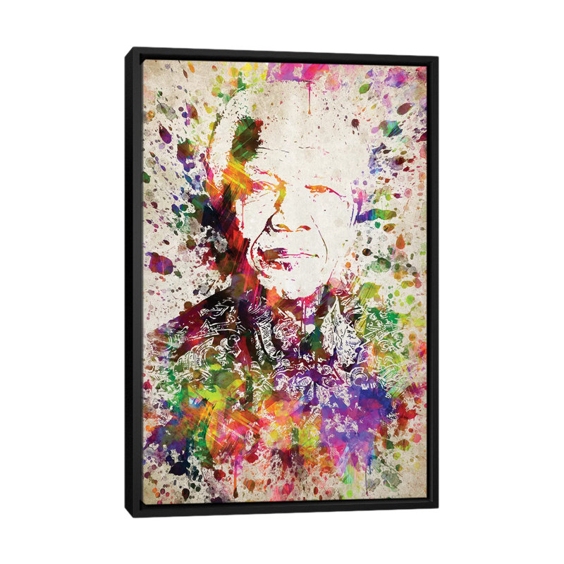 « nelson mandela », impression sur toile, H 26 po x l 18 po x P 1,5 po, Toile avec cadre noir, Pas de tapis