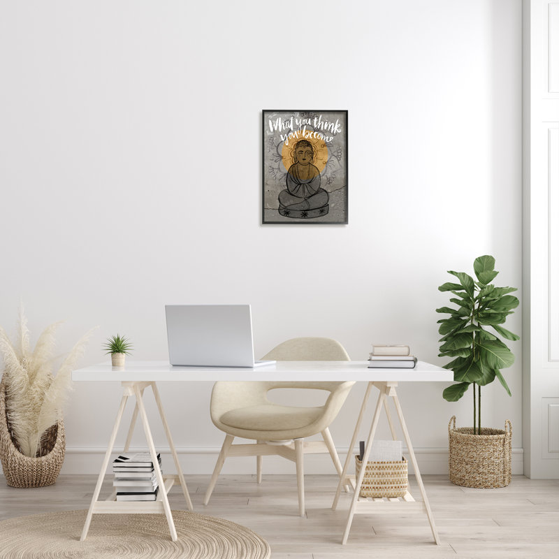 Ce que vous pensez que vous devenez un motif floral de Bouddha, H 20 po x l 16 po, Giclée encadrée noir minuit