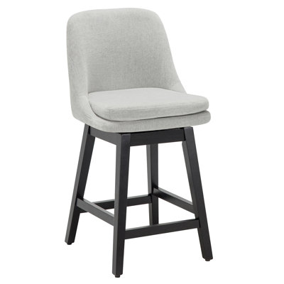 Swivel Bar Stools, 26" Counter Height Bar Stool with Solid Wood Legs, Modern Upholstered Barstools with Back for Kitchen Island, 1 Pieces, Performance Fabric in Light Gray