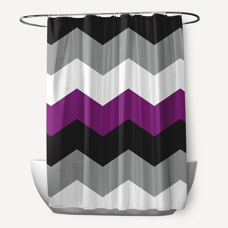 Rideau de douche en polyester à chevrons, Noir / gris / blanc / mauve