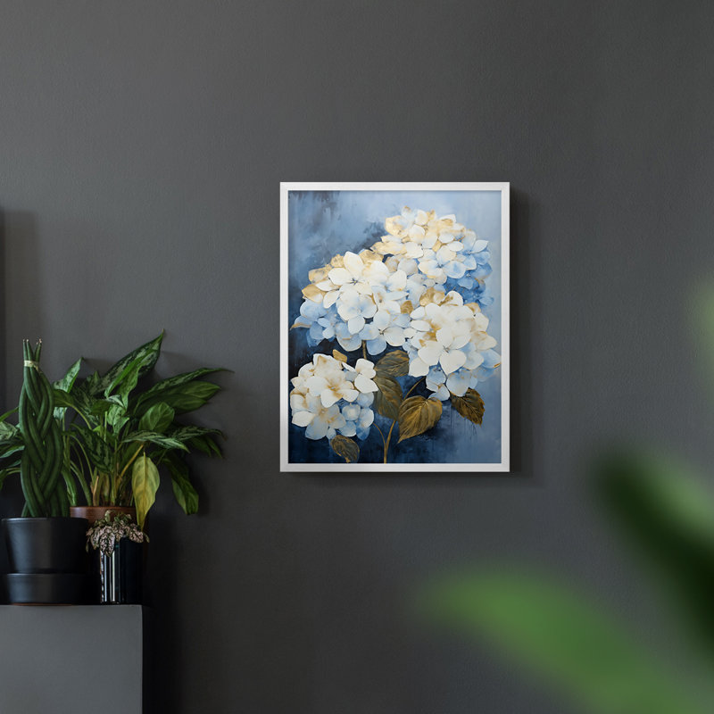 Série FLORAL CXLIV - reproduction encadrée de qualité supérieure - prête à être accrochée - aucun clou requis, Blanc / Blanc