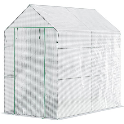 Walk-in à effet de serre 47,25 po x 73,25 po x 74,25 po pour l'extérieur, portatif avec 4 tablettes pour la floraison des plantes, serre blanche, entretien extérieur et porte