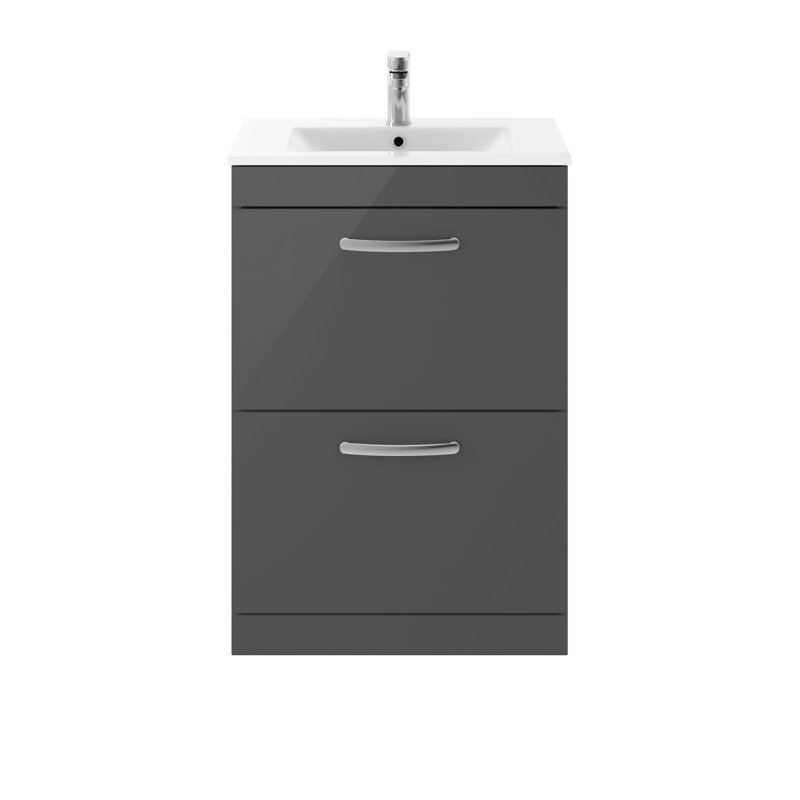 Single Bathroom Vanity with Integrated Ceramic Basin, Gloss Grey