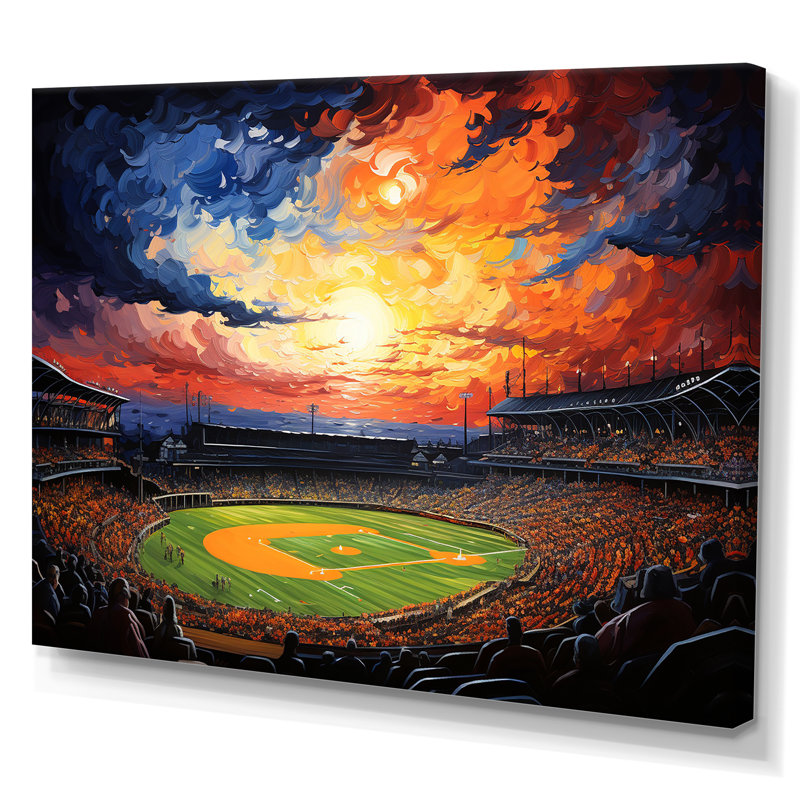Art nocturne sur toile, "Night match", stade sous les projecteurs I, Toile tendue, H 12 po x l 20 po