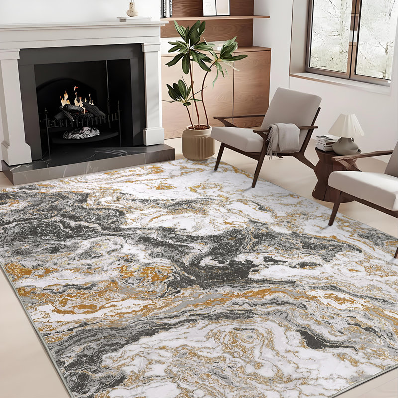 4'x6' Washable Abstract Marble Rug, Non-Slip Foldable Indoor Carpet for Bedroom Living Room, Coffee, Rectangle 4' x 6', Brown