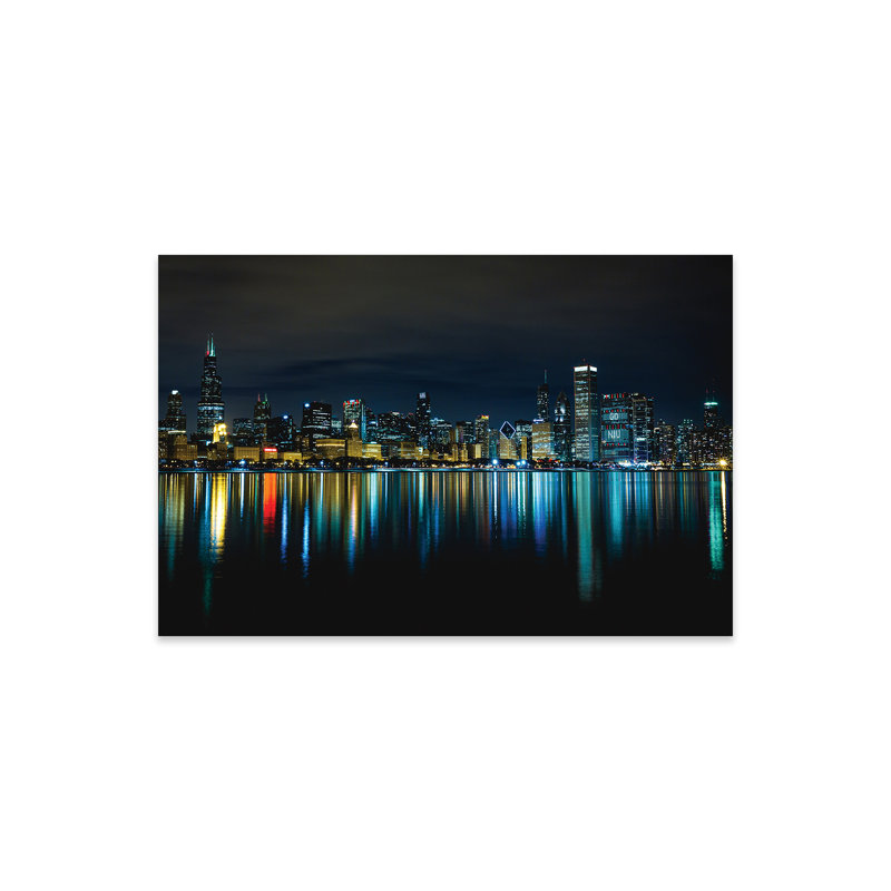 Chicago Nighttime Skyline Reflections Print On Acrylic Glass