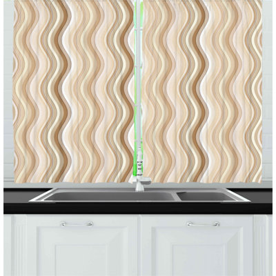 2 Piece Wavy Curvy Lines Flowing in Vertical Direction Swirl Energy Motion Inspired Kitchen Curtain -  East Urban Home, 79B1F3067E6D4F1895EF67670B315653
