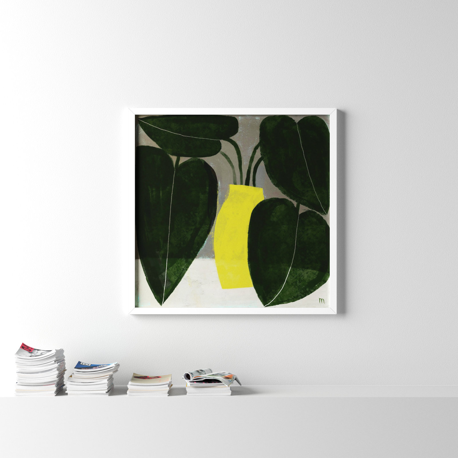 Plant "Plant No. 7" Painting, 44" H x 44" W x 1.25" D, White