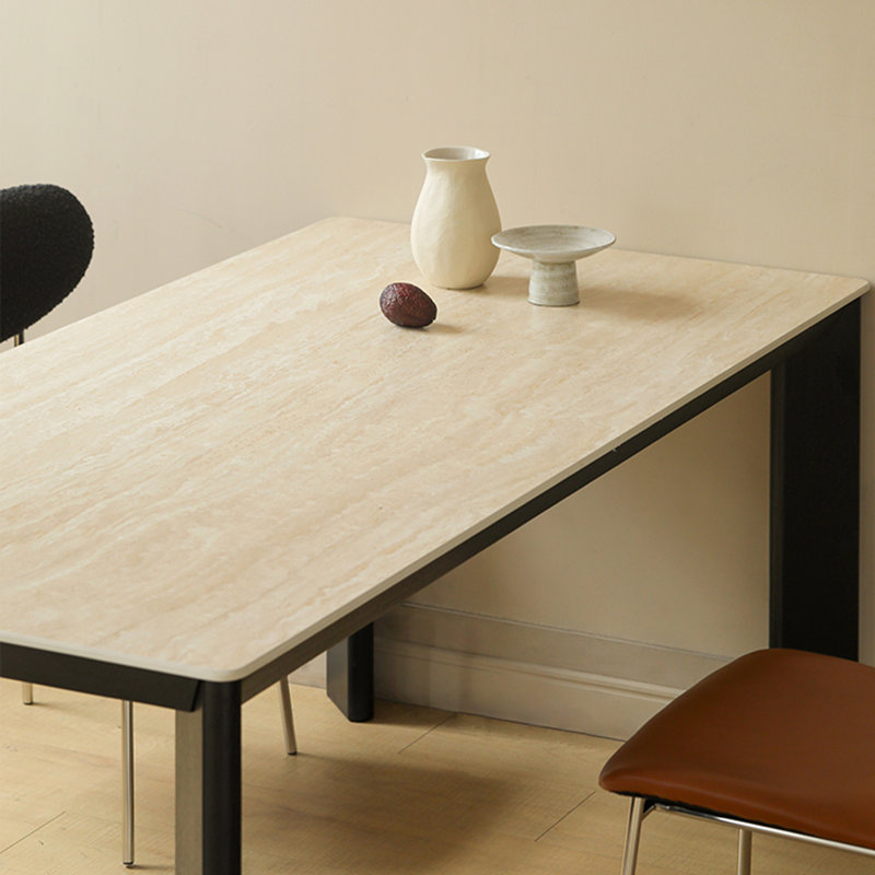 Table de salle à manger noire en pierre frittée rectangulaire + bois massif, H 29,53 po x L 70,87 po x l 33,46 po
