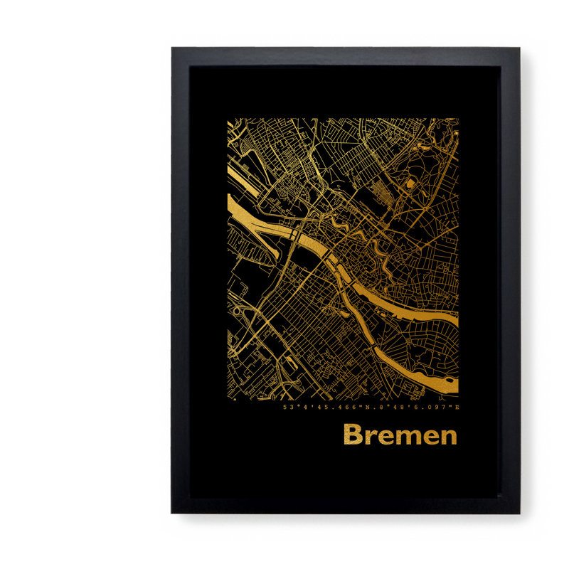 Bremen Map - Single Picture Frame Print, 42.5cm H x 32.5cm W x 3.5cm D