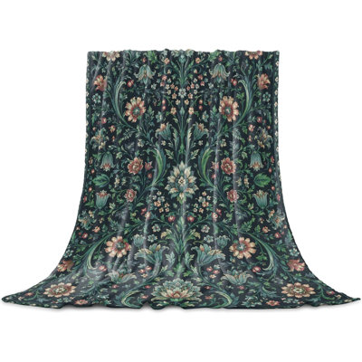 Jeté botanique rétro pour canapé, couverture en flanelle légère et florale Boho de style Mid-Century à motif floral en flanelle, couvertures en microfibre toutes saisons pour voyage de bureau, 40 x 50 po