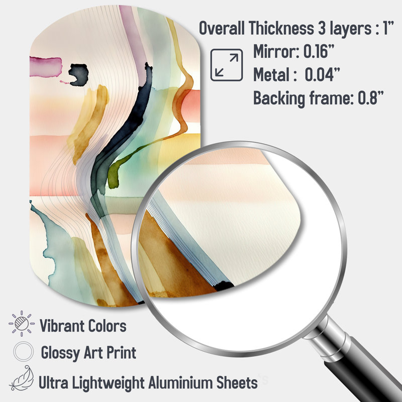 Multi-Color Abstract Waves III - Minimalism Asymmetrical Metal Wall Art, Modern Cylinder Metal Art Print