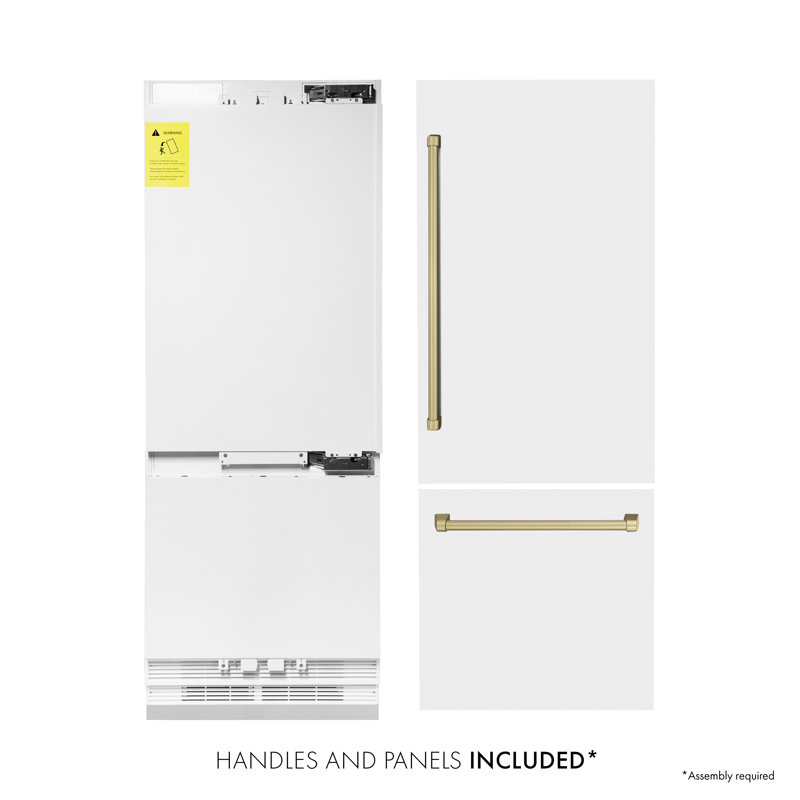 ZLINE 30 Autograph Edition 16.1 cu. ft. Built-in 2-Door Bottom Freezer Refrigerator with Accent, White Matte