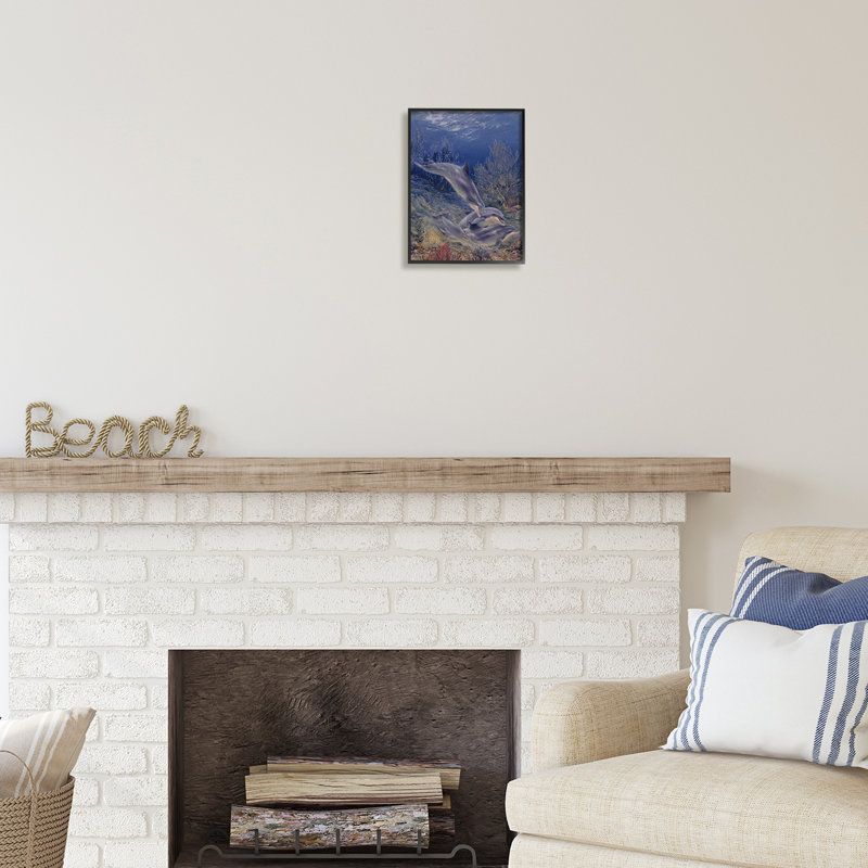 Au-508-Giclée, jeu de coquillages sous les dauphins, Giclée encadrée noir minuit, H 14 po x l 11 po x P 1,5 po