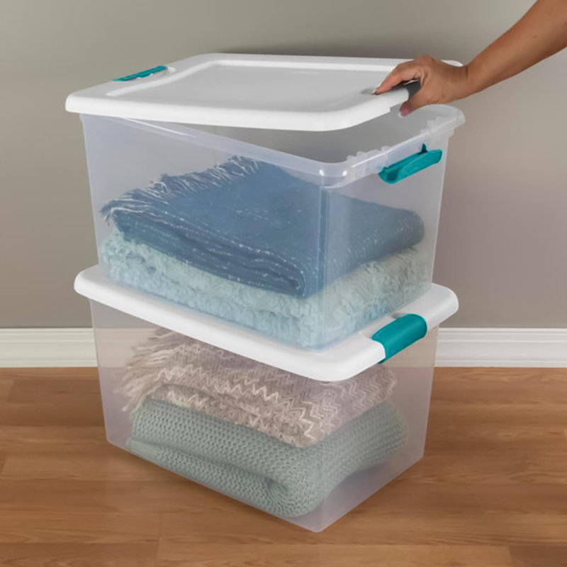 4 Piece 106 Qt and 12 Piece 64 Qt Plastic Storage Tote Set