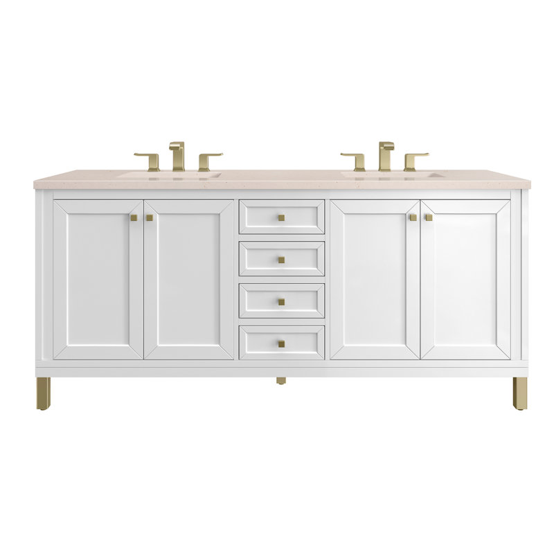 Chicago 72'' W Double Vanity, Glossy White, Phantome Eclos, 8" Widespread