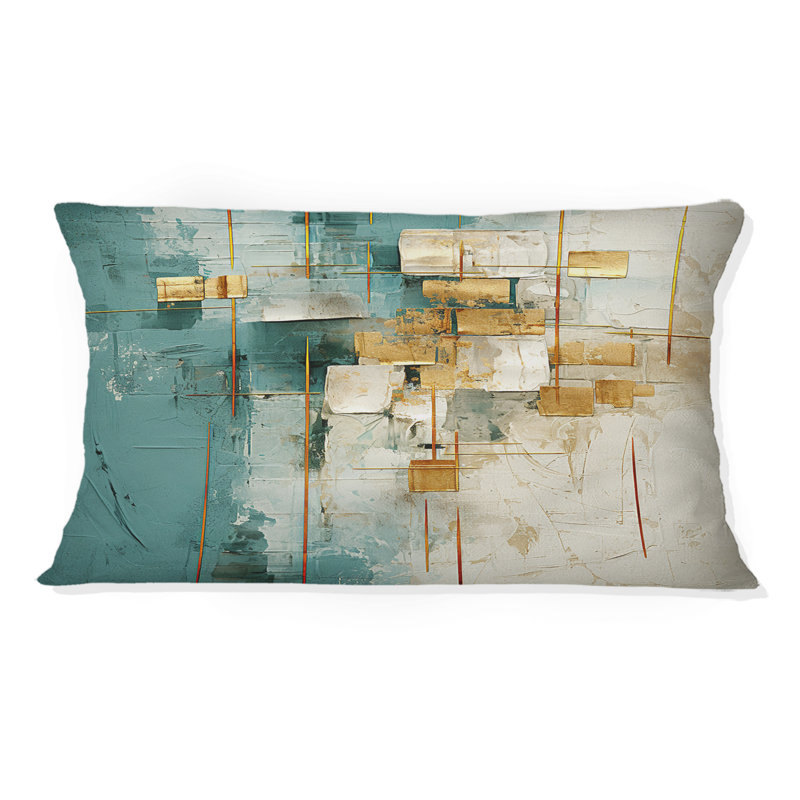 California Sunshine Retro Abstract Gold Teal - Coussin décoratif avec peinture abstraite