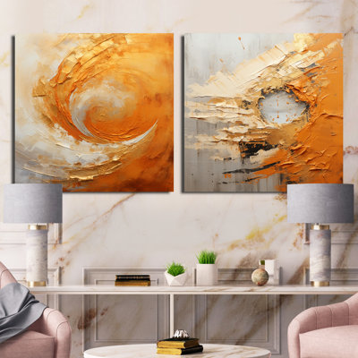 Or, orange, désert, mirage en spirale - ensemble de 2 collages carrés abstraits en spirale