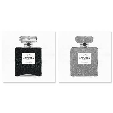 Oliver Gal Classic Number 5 Classic Number 5 Set, Fashion Perfume Modern  Black On Canvas 2 Pieces by Oliver Gal Print