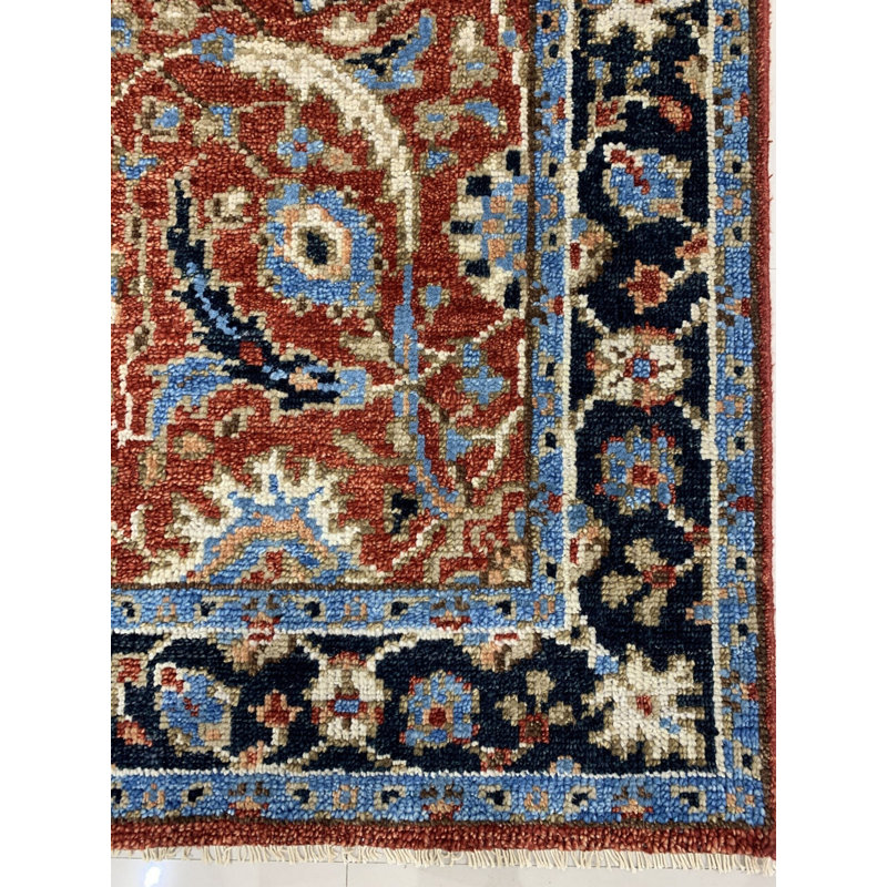 Red Hand-Knotted Wool Floral Symmetrical Classic Traditional Modern Contemporary Carpet Rug, 10' x 14'
