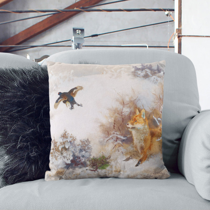Fox and Black Grouse Scatter Cushion, Black, 40cm H x 40cm W x 15cm D