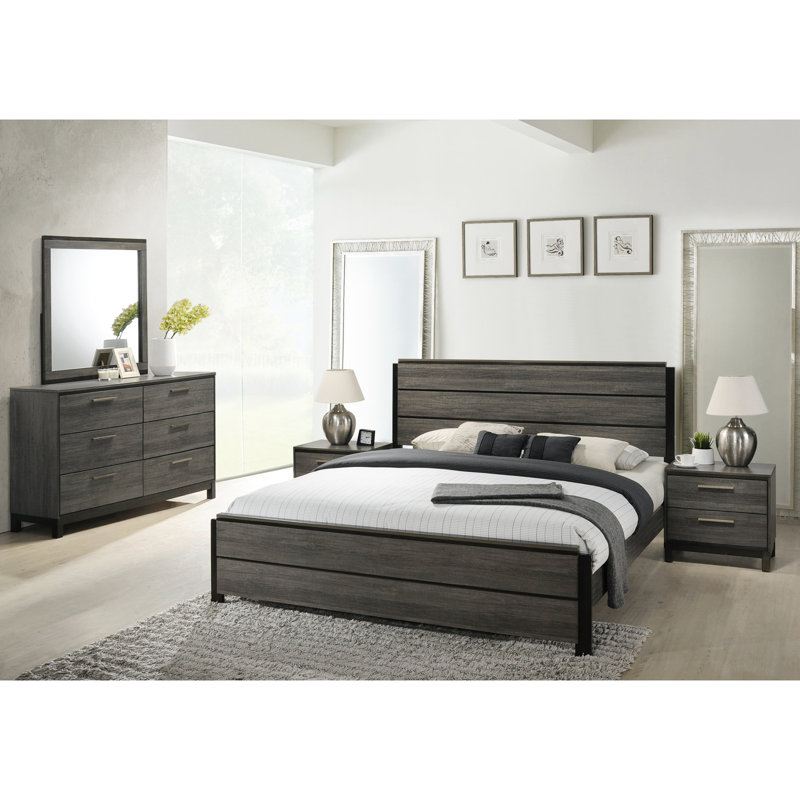 Table de chevet de chambre à coucher avec 2 tiroirs, agencement de couleurs gris antique sur deux tiroirs