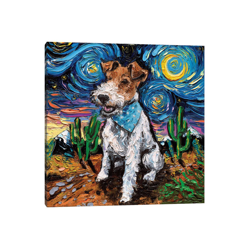 Wire Fox Terrier Night by Aja Trier - Wrapped Canvas Painting, 66.04 cm H x 66.04 cm W x 1.91 cm D