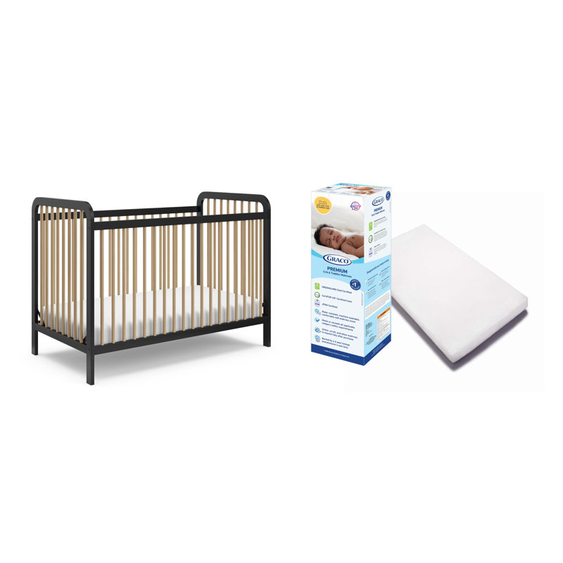 Lit de bébé convertible 3-en-1 Storkcraft Pasadena, Noir / bois flottant, Lit de bébé et matelas