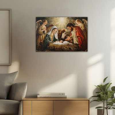 Grande reproduction de la crèche de Noël, peinture de la naissance de Jésus-Christ, affiche de l'œuvre d'art spirituel sur toile Mary Joseph Angels