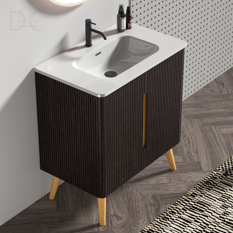 Ensemble de meuble-lavabo mural en chêne brossé 30 po avec lavabo, autoportant et mural pour salle de bain moderne