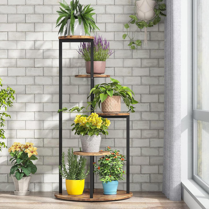Support à plante de coin brun rustique à 4 niveaux de 40,94 po pour balcon, jardin et patio