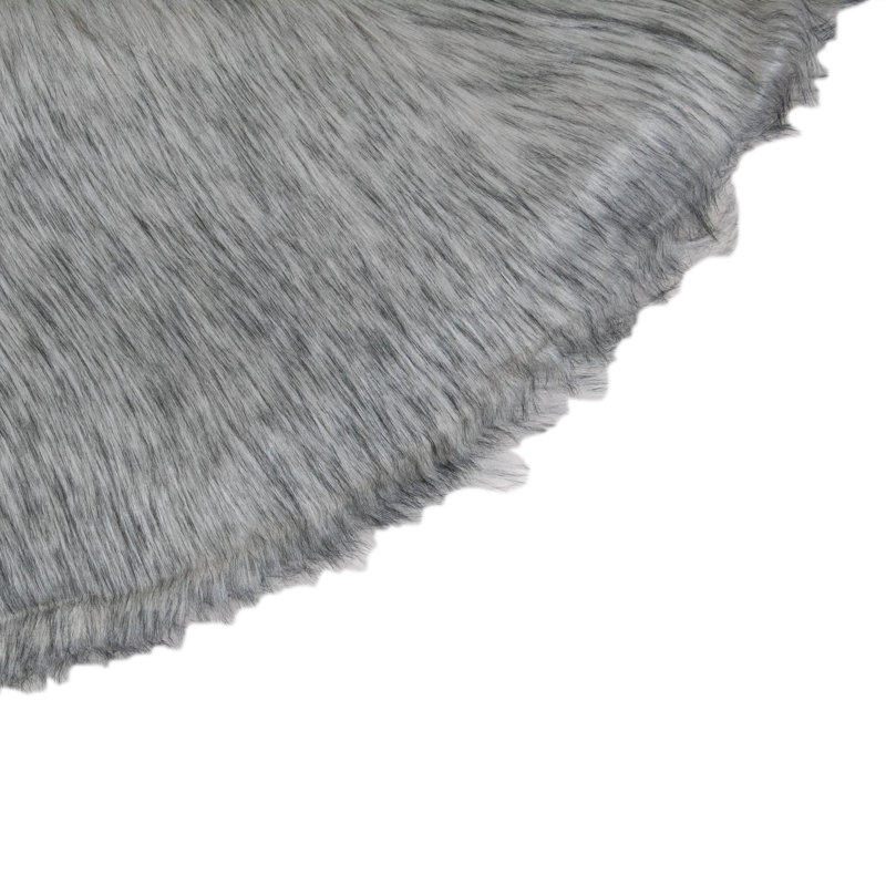 Beige and Gray Faux Fur Holiday Christmas Tree Skirt, 36" Diameter