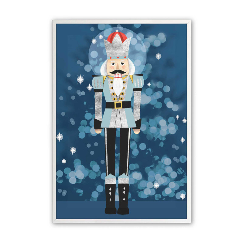 Casse-noisette classique en bleu I print dans un cadre, Cadre simple blanc opaque, H 17 po x l 13 po x P 1,25 po