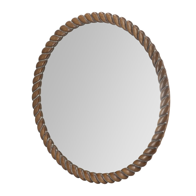 28.3x28.3" Round Wall Mirror with Pine Wood Frame