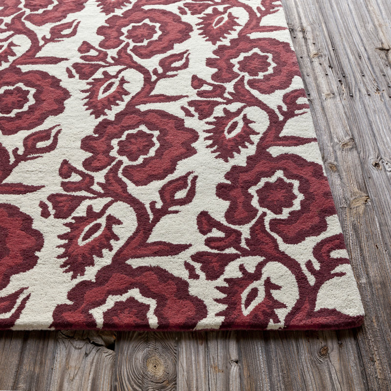 Tapis rose en laine crème touffeté à la main Ailey, 8 pi x 10 pi