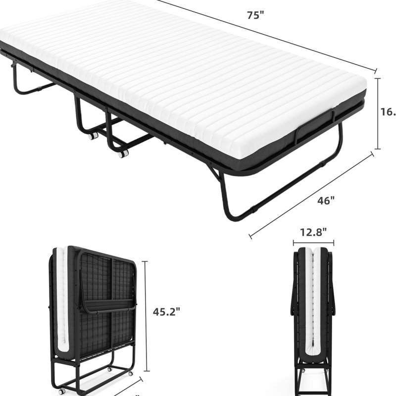 Lit pliant portatif avec matelas en éponge haute - L 75 po x l 31 po H 16,8 po Lit pliant pour adulte, l 46 po, expérience de sommeil confortable