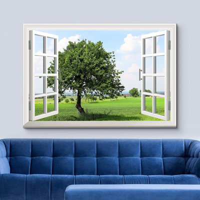 «Window Scenery A Tree on the Plains», impression sur toile tendue
