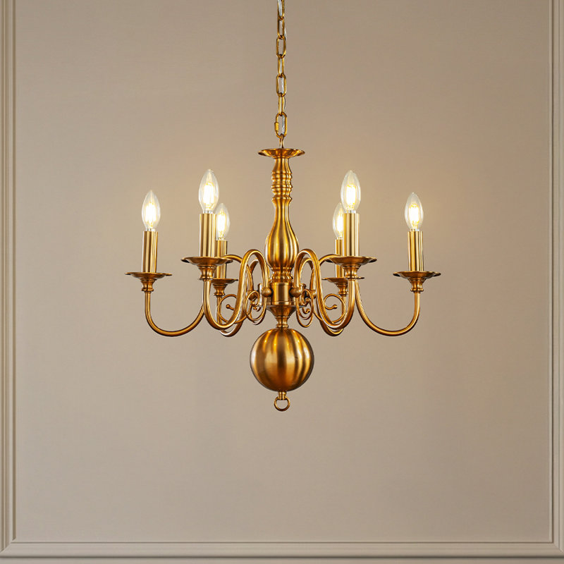 24'' 6-light Dimmable French Country Chandelier In Antique Brass Adjustable Vintage Candle Style Pendant Lighting For Dining Room Or Foyer