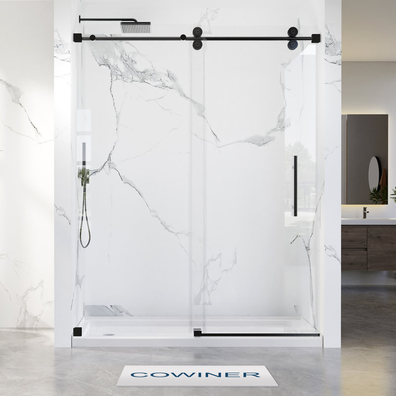 66-72 in. W x 76 in. H Single Sliding Frameless Shower Door in Matte Black with 3/8 in.（10mm）Clear Tempered Glass