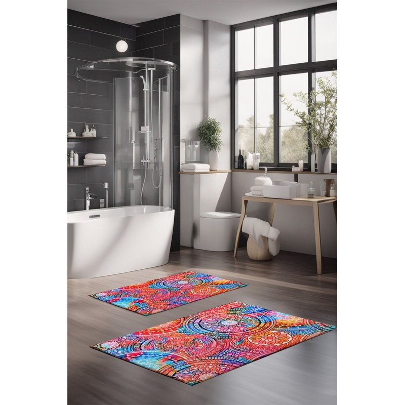 Ensemble de tapis de bain de luxe Eakly (2 pièces), 100% polyester, 16,0 x 23,6 pouces et 23,6 x 39,4 pouces | Conception antibactérienne antidérapante, hauteur de poils de 0,3 po | Lavable à la machine, durable et facile à nettoyer | Idéal pour la décoration de salle de bain