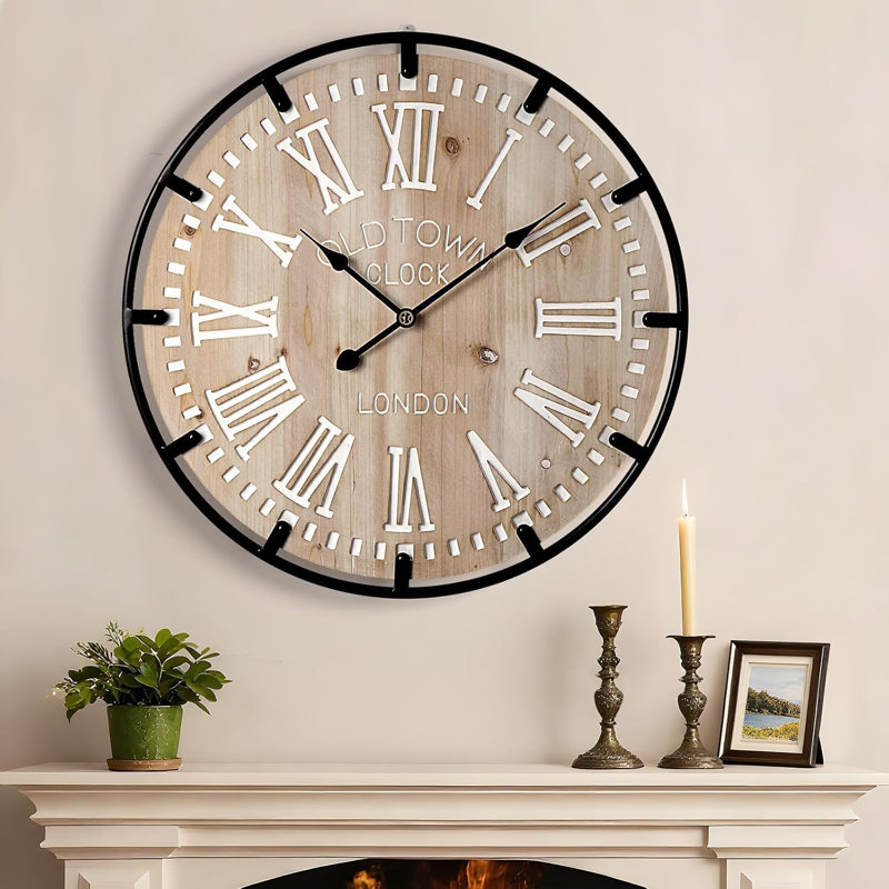 30 Inch Extra Large Decorative Wall Clock with Metal Circle