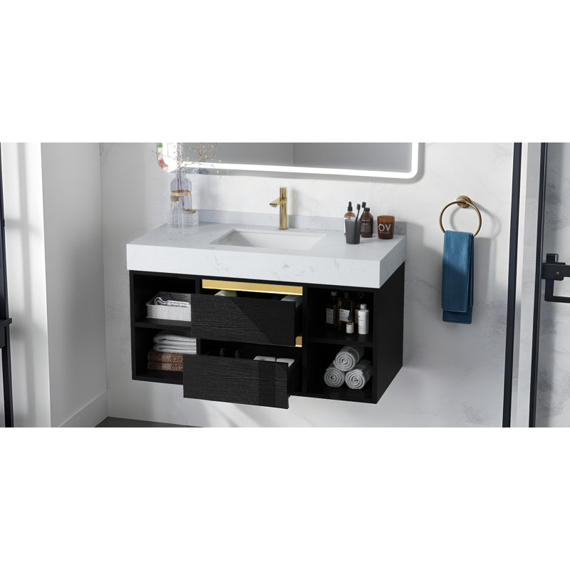 Meuble-lavabo flottant moderne avec comptoir en pierre