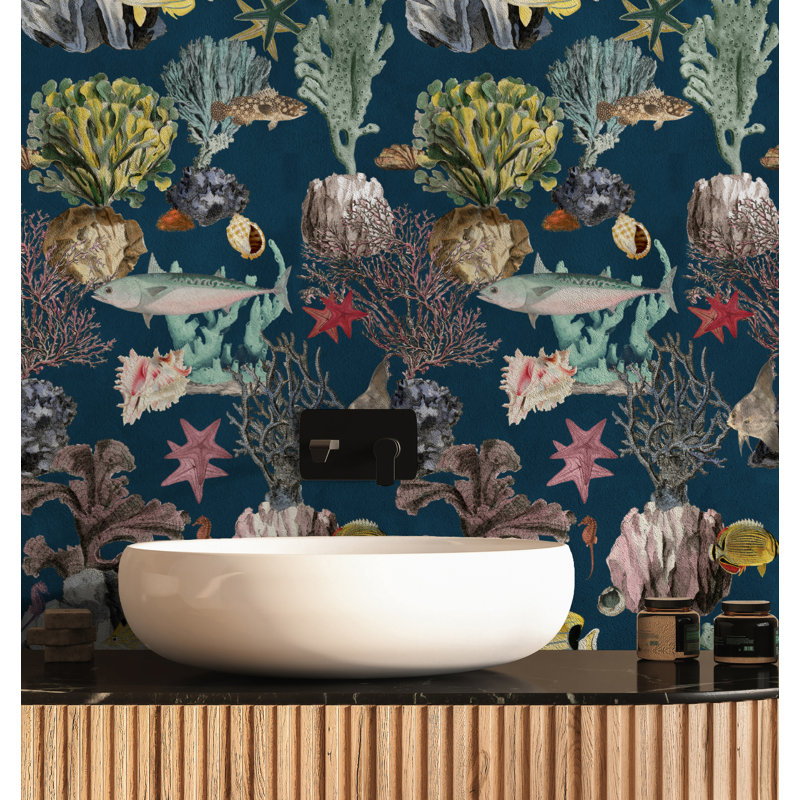 Yuki Osada Floral Wallpaper Double Roll, Navy Blue