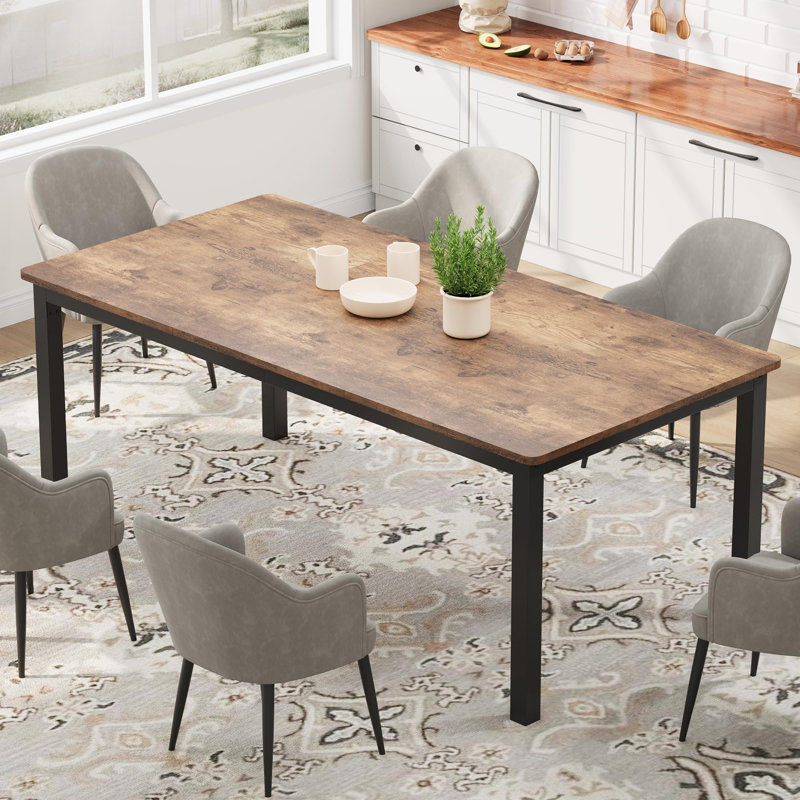 Table de salle à manger industrielle pour 6 personnes, table de salle à manger longue en bois avec design Tenon à mortaise, table de cuisine avec pieds en métal robustes