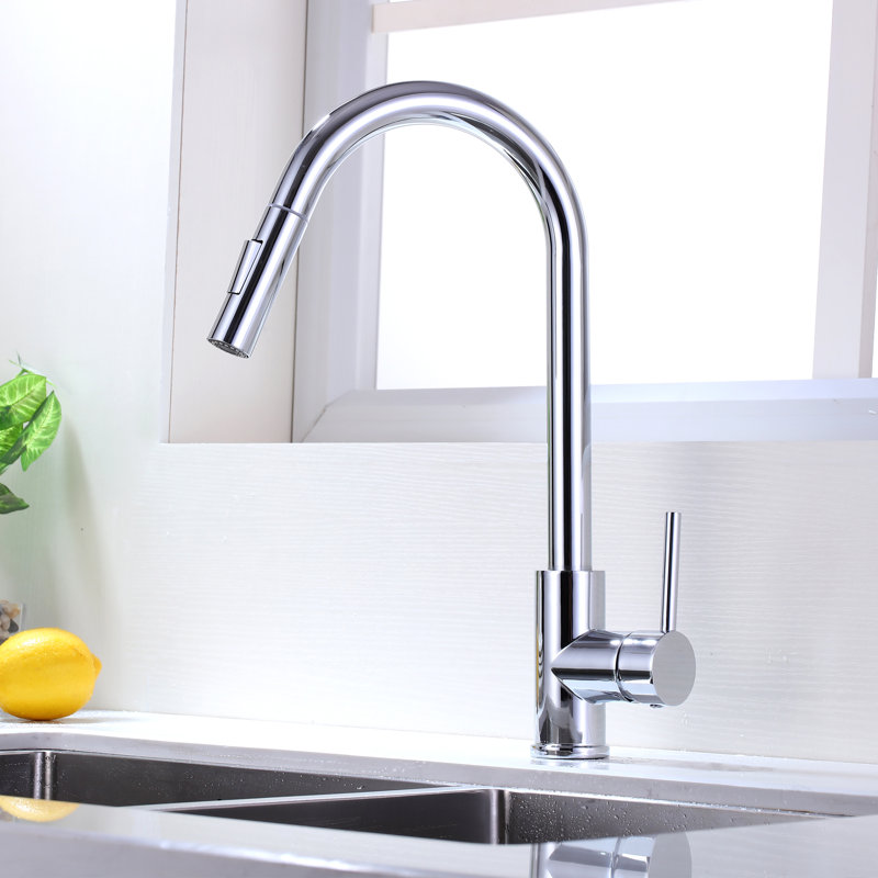 Pull Down Single Handle Kitchen Faucet, Polished Chrome