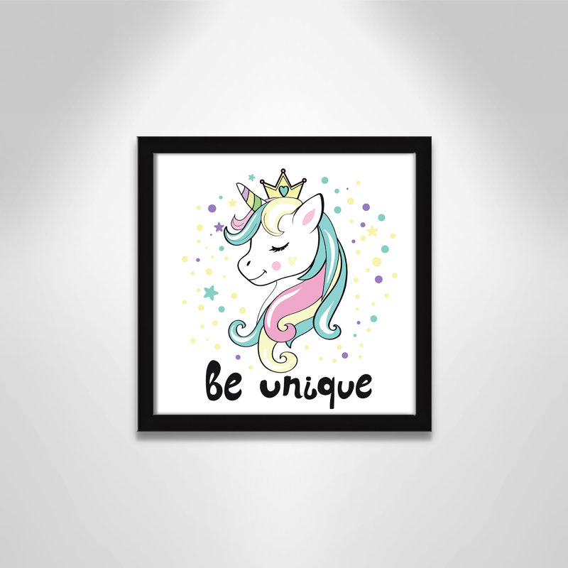 «Be Unique», impression sur papier licorne, H 12 po x l 12 po x P 1,18 po, Encadré de boîte noir